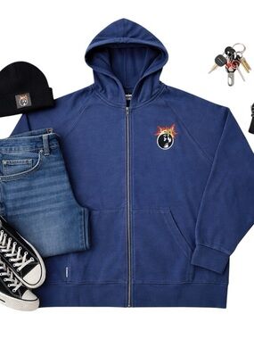 The Hundreds Adam Bomb Zip Hoodie Navy Blue Streetwear Logo Men Size 2XL Clean